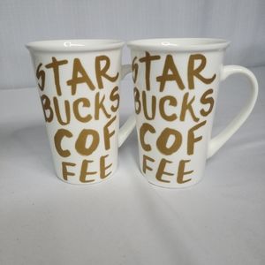 Starbucks Coffee White Gold Graffiti 12 oz Mug Cup Set of 2